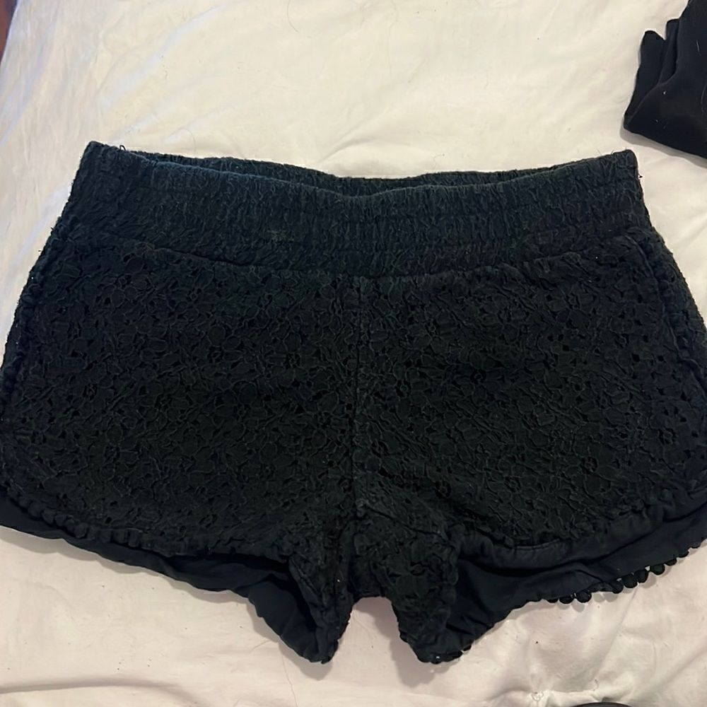 Black Aqua Shorts Stretch Waist Band Size XS Lace Floral Black Shorts Worn Once